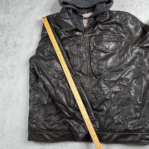 Levis Mens Faux Leather Sherpa Lined Hooded Trucker Jacket Brown XL RN54163 - Picture 11 of 12